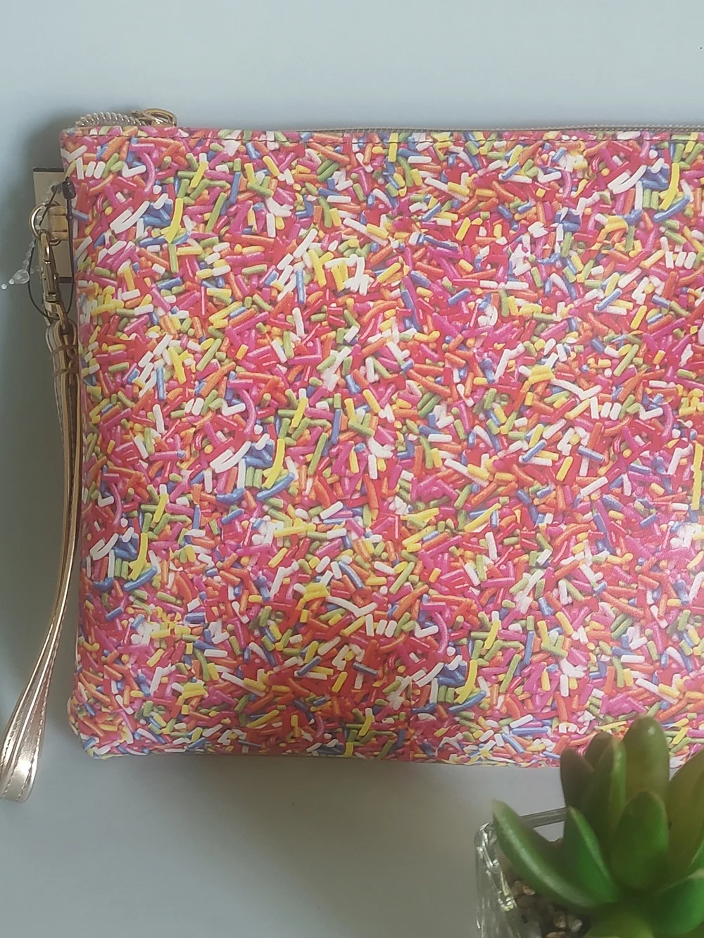 Sprinkle Print Pink Wristlet Clutch